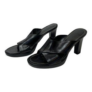 Franco Sarto Black Leather Heeled Mules Size 7.5